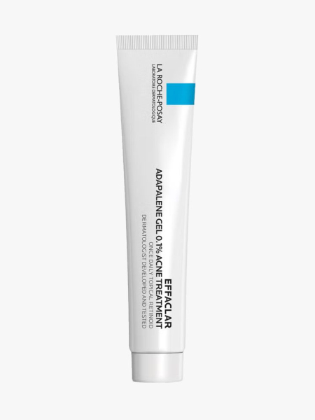 La Roche-Posay Effaclar Adapalene Gel 0.1% Retinoid Acne Treatment in branded tube component on a light gray background