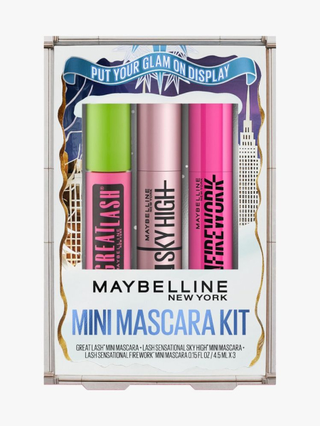 Maybelline New York Mini Mascara Kit in branded components on a light gray background